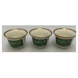 Vintage Set Of 6 White Ceramic Arabic Coffee Cups (Finjan) Featuring The Green Flag of Saudi Arabia And Gold Trimmed- Rims