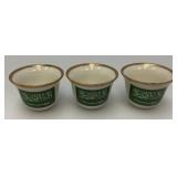 Vintage Set Of 6 White Ceramic Arabic Coffee Cups (Finjan) Featuring The Green Flag of Saudi Arabia And Gold Trimmed- Rims