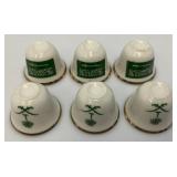 Vintage Set Of 6 White Ceramic Arabic Coffee Cups (Finjan) Featuring The Green Flag of Saudi Arabia And Gold Trimmed- Rims