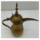 Vintage Etched Brass Turkish Dallah Coffee Pot 12" Signed With Foil label