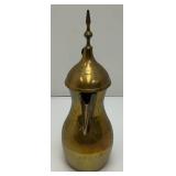 Vintage Etched Brass Turkish Dallah Coffee Pot 12" Signed With Foil label