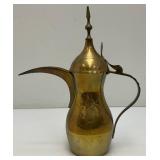 Vintage Etched Brass Turkish Dallah Coffee Pot 12" Signed With Foil label