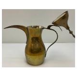Vintage Etched Brass Turkish Dallah Coffee Pot 12" Signed With Foil label