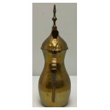 Vintage Etched Brass Turkish Dallah Coffee Pot 12" Signed With Foil label