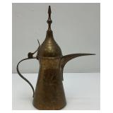 Vintage Etched Brass Suadi Arabia Dallah Coffee pot 11.5"