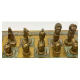 Est. $400.00- $600.00 14" x 14" Vintage Greek Brutalist Bronze Chess Set With Matching Brass Board