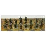 Est. $400.00- $600.00 14" x 14" Vintage Greek Brutalist Bronze Chess Set With Matching Brass Board