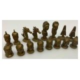 Est. $400.00- $600.00 14" x 14" Vintage Greek Brutalist Bronze Chess Set With Matching Brass Board