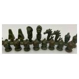 Est. $400.00- $600.00 14" x 14" Vintage Greek Brutalist Bronze Chess Set With Matching Brass Board