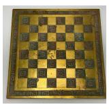 Est. $400.00- $600.00 14" x 14" Vintage Greek Brutalist Bronze Chess Set With Matching Brass Board