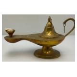 Vintage Etched Brass Aladdin Genie Style Oil Lamp 4" x 5" x 9"