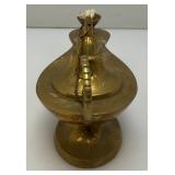 Vintage Etched Brass Aladdin Genie Style Oil Lamp 4" x 5" x 9"