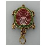 Unique Vintage Enameled Turtle Necklace Pendant 1 1/4"
