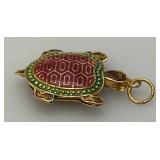Unique Vintage Enameled Turtle Necklace Pendant 1 1/4"