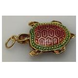 Unique Vintage Enameled Turtle Necklace Pendant 1 1/4"
