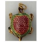 Unique Vintage Enameled Turtle Necklace Pendant 1 1/4"