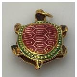 Unique Vintage Enameled Turtle Necklace Pendant 1 1/4"