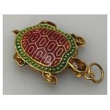 Unique Vintage Enameled Turtle Necklace Pendant 1 1/4"