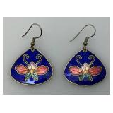Vintage Cloisonne Butterfly/Flower Earrings