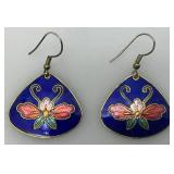 Vintage Cloisonne Butterfly/Flower Earrings