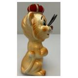 Vintage Porcelain Lion Pin Cushion Scissor Sewing Tool Holder 6"