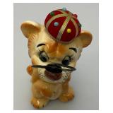 Vintage Porcelain Lion Pin Cushion Scissor Sewing Tool Holder 6"