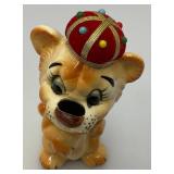 Vintage Porcelain Lion Pin Cushion Scissor Sewing Tool Holder 6"