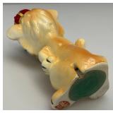 Vintage Porcelain Lion Pin Cushion Scissor Sewing Tool Holder 6"
