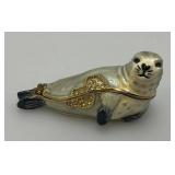 Vintage Enameled Seal Trinket Jar 3"