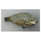 Vintage Enameled Seal Trinket Jar 3"