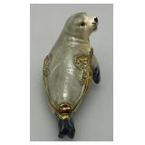 Vintage Enameled Seal Trinket Jar 3"