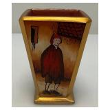 Very RARE Reverse Painted Glass Paneled Miniature Vase With Farmer Scene 3 3/4"