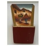 Very RARE Reverse Painted Glass Paneled Miniature Vase With Farmer Scene 3 3/4"