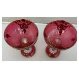 Antique  Set Of Six Persian Crystal - Ruby Red Gobblets With Nasser Al Din Portraiture 6 1/4"