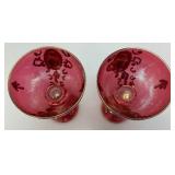 Antique  Set Of Six Persian Crystal - Ruby Red Gobblets With Nasser Al Din Portraiture 6 1/4"