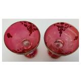 Antique  Set Of Six Persian Crystal - Ruby Red Gobblets With Nasser Al Din Portraiture 6 1/4"