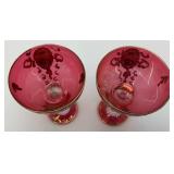 Antique  Set Of Six Persian Crystal - Ruby Red Gobblets With Nasser Al Din Portraiture 6 1/4"