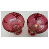 Antique  Set Of Six Persian Crystal - Ruby Red Gobblets With Nasser Al Din Portraiture 6 1/4"