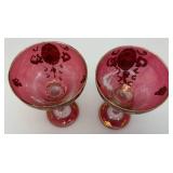 Antique  Set Of Six Persian Crystal - Ruby Red Gobblets With Nasser Al Din Portraiture 6 1/4"