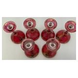 Antique  Set Of Six Persian Crystal - Ruby Red Gobblets With Nasser Al Din Portraiture 6 1/4"
