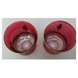Antique  Set Of Six Persian Crystal - Ruby Red Tea Glasses With Nasser Al Din Portraiture 3 3/8""