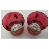 Antique  Set Of Six Persian Crystal - Ruby Red Tea Glasses With Nasser Al Din Portraiture 3 3/8""
