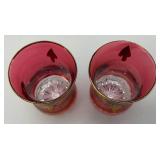 Antique  Set Of Six Persian Crystal - Ruby Red Tea Glasses With Nasser Al Din Portraiture 3 3/8""