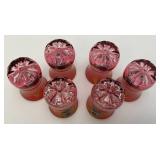 Antique  Set Of Six Persian Crystal - Ruby Red Tea Glasses With Nasser Al Din Portraiture 3 3/8""