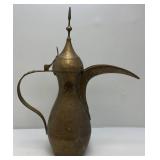 Very Large Heavy Etched Brass Antique Middle Eastern Dallah Coffee/Tea Pot Arabic 31" Tall