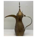 Very Large Heavy Etched Brass Antique Middle Eastern Dallah Coffee/Tea Pot Arabic 31" Tall