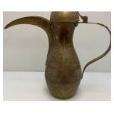 Very Large Heavy Etched Brass Antique Middle Eastern Dallah Coffee/Tea Pot Arabic 31" Tall