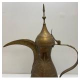 Very Large Heavy Etched Brass Antique Middle Eastern Dallah Coffee/Tea Pot Arabic 31" Tall