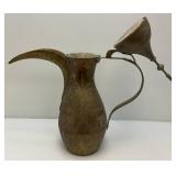 Very Large Heavy Etched Brass Antique Middle Eastern Dallah Coffee/Tea Pot Arabic 31" Tall