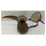 Very Large Heavy Etched Brass Antique Middle Eastern Dallah Coffee/Tea Pot Arabic 31" Tall